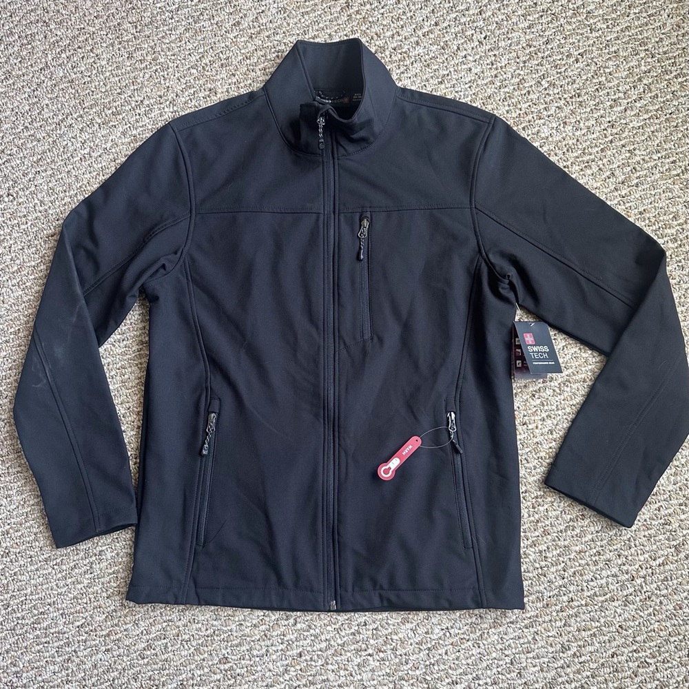NWT Black Swiss Tech men’s small weather resistant zip up jacket